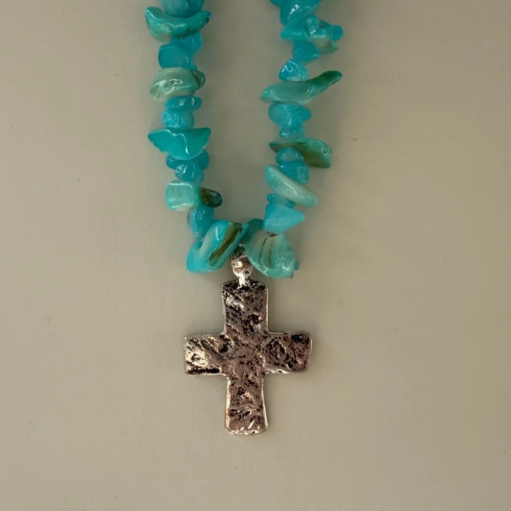 Free People “Supernova” Turquoise Necklace with Silver Cross - Picture 3 of 5